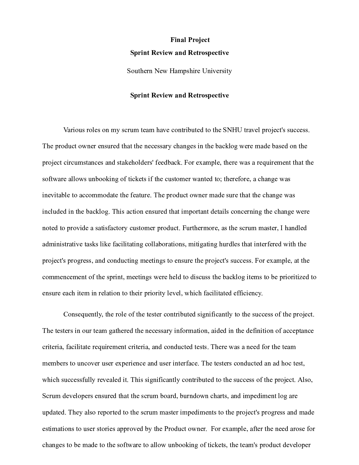 Preview image for Final Project .docx    Final Project  Sprint Review and Retrospective  Southern New Hampsh